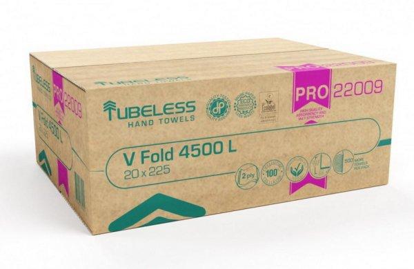 Tubeless V Hajtogatott kéztörlő 2 rétegű, fehér, 100% cellulóz, 22x21cm,
20x225lap 4500lap/karton