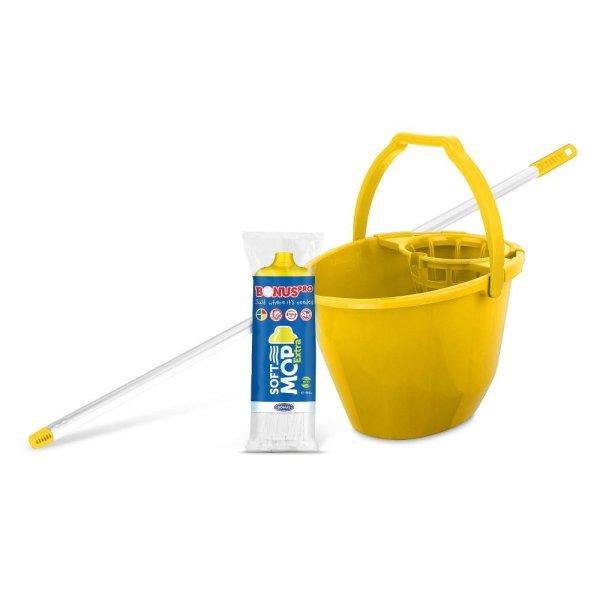 Bonus Felmosó szett-vödör SÁRGA 11L csavaró kosár, felmosó nyél 120cm
Softmop 160gr