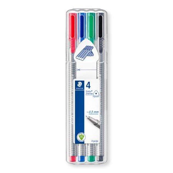 Tűfilc készlet, 0,3 mm, STAEDTLER "Triplus 334", 4 különböző
szín