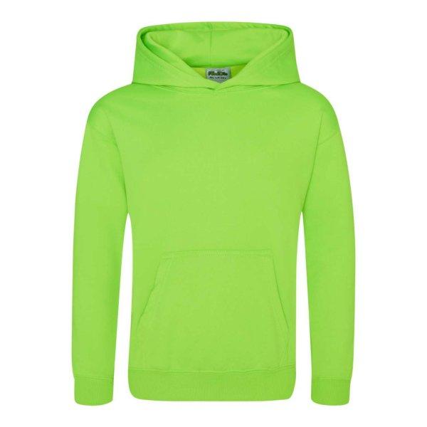 Just Hoods Gyerek élénk színű kapucnis pulóver AWJH004J, Electric Green-7/8