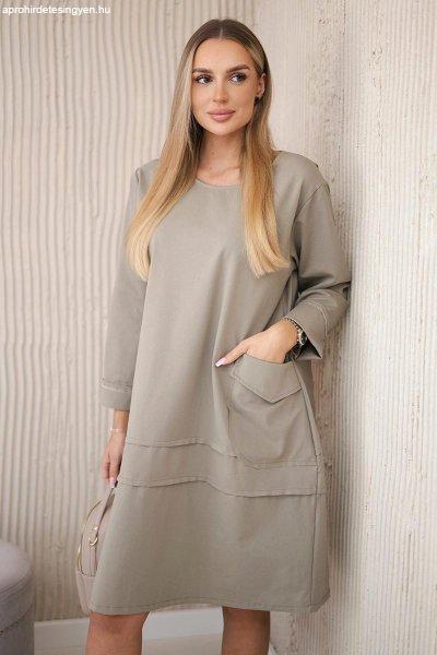 Oversize ruha kiemelkedő zsebekkel, 24941-es modell, világos khaki színű