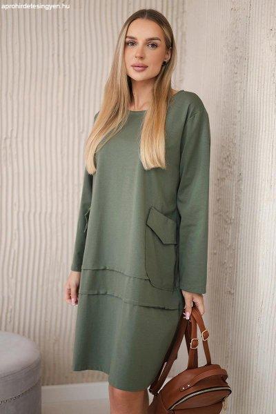 Oversize ruha kiemelkedő zsebekkel, 24941-es modell, khaki színű