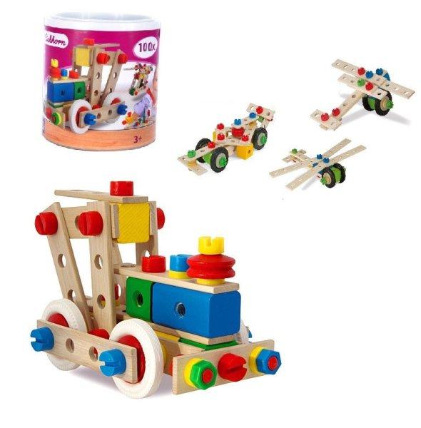 Eichhorn Constructor Set 100 darabos 8 in 1 fa építőkészlet, 8 az 1-ben
összeszerelő készlet praktikus tároló vödörben (100002000)