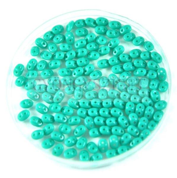 Superduo cseh préselt kétlyukú gyöngy - 2.5x5mm - opaque turquoise green