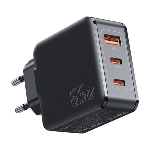 Essager ECT2CA-JZB01-Z GaN USB-A, 2xUSB-C 65W teljesítményű töltő (fekete).