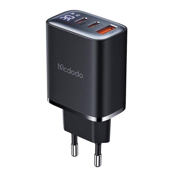 Mcdodo CH-2180 hálózati töltő kijelzővel 2xUSB-C + USB-A, 30W (fekete).