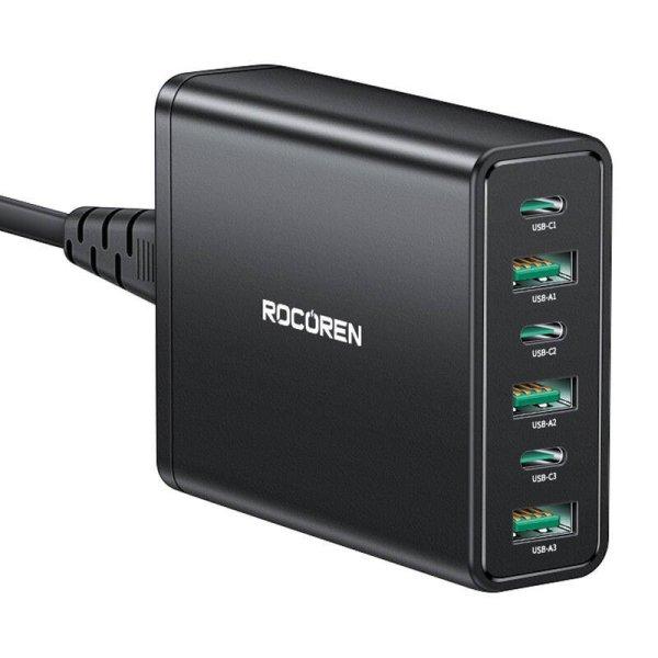 Rocoren táptöltő 3x USB-C, 3x USB-A, 60W (fekete)