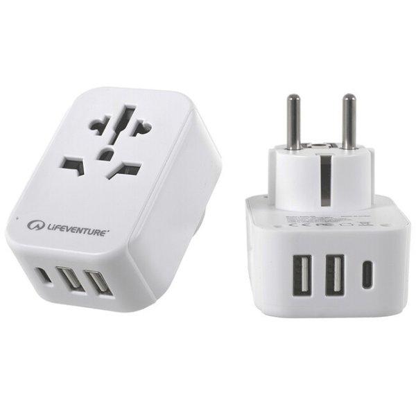 Lifeventure utazási adapter USB-vel és USB-C-vel