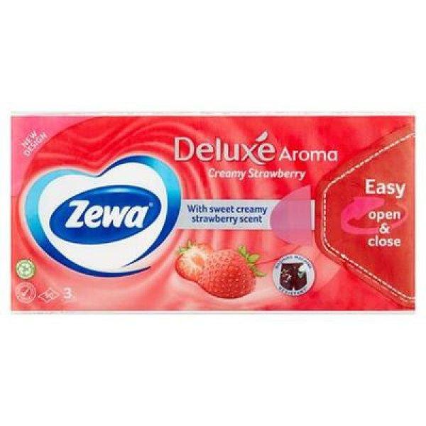 Papír zsebkendő, 3 rétegű, 90 db, ZEWA "Deluxe", eper illatú