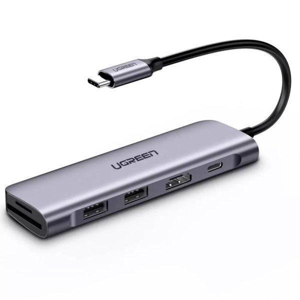 UGREEN CM195 6 az 1-ben USB-C hub 2x USB 3.0, HDMI, SD / microSD, 100 W
(szürke)