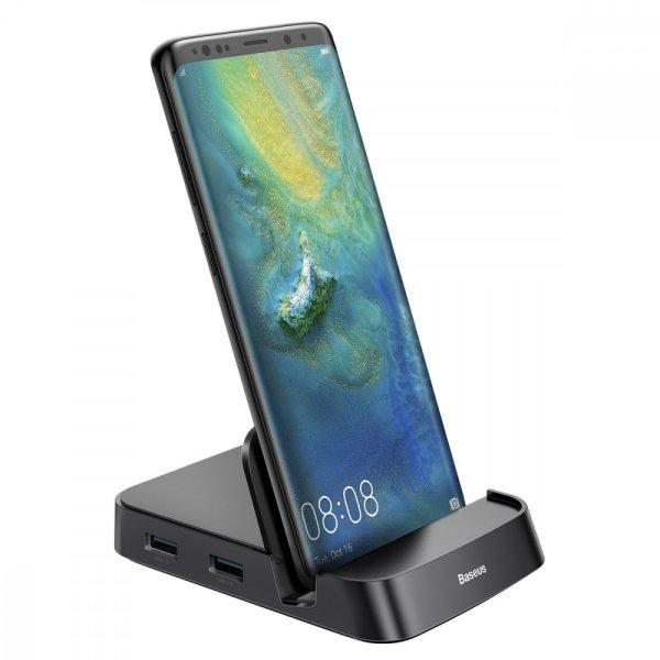 Baseus Mate Dokkoló állomás, Huawei és Samsung okostelefonokhoz, HUB USB-C,
15 W (fekete)