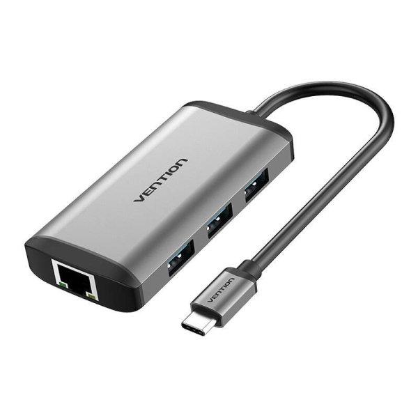 C típusú dokkoló állomás HDMI-hez, 3x USB3.0, RJ45, PD 0,15 m Vention CNCHB
szürke