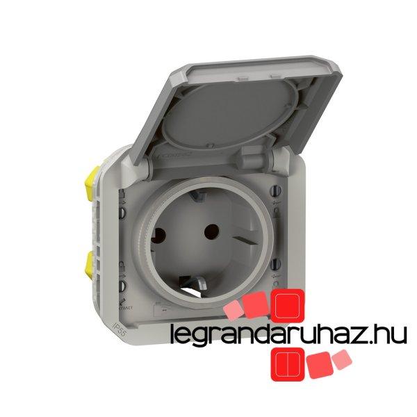 Legrand Plexo 55 2P+F csatlakozóaljzat csapófedéllel, rugós
vezetékbekötéssel, szürke, Legrand 069570L