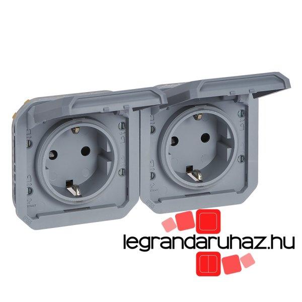 Legrand Plexo 55 2x2P+F elővezetékezett vízszintes csatlakozóaljzat
csapófedéllel, szürke, Legrand 069576L