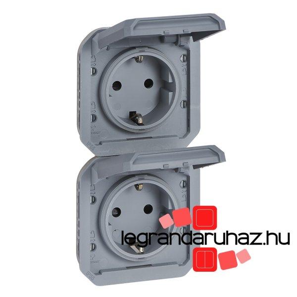 Legrand Plexo 55 2x2P+F elővezetékezett függőleges csatlakozóaljzat
csapófedéllel, szürke, Legrand 069577L