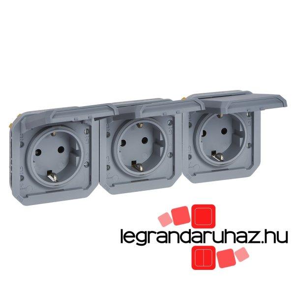 Legrand Plexo 55 3x2P+F elővezetékezett vízszintes csatlakozóaljzat
csapófedéllel, szürke, Legrand 069578L