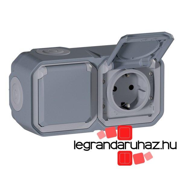 Legrand Plexo 55 falon kívüli 2x2P+F elővezetékezett vízszintes
csatlakozóaljzat csapófedéllel, összeszerelt, szürke, Legrand 069742L