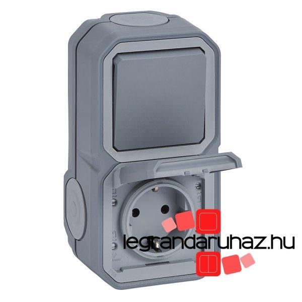 Legrand Plexo 55 falon kívüli váltókapcsoló + 2P+F csatlakozóaljzat
csapófedéllel, összeszerelt, csavaros vezetékbekötéssel, szürke, Legrand
069746L