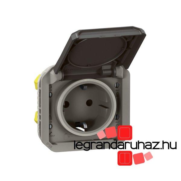 Legrand Plexo 55 2P+F csatlakozóaljzat csapófedéllel, rugós
vezetékbekötéssel, antracit, Legrand 069871L