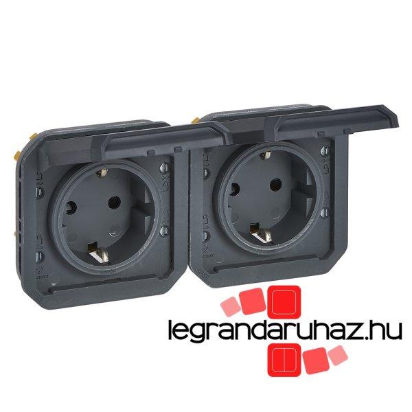 Legrand Plexo 55 2x2P+F elővezetékezett vízszintes csatlakozóaljzat
csapófedéllel, antracit, Legrand 069879L