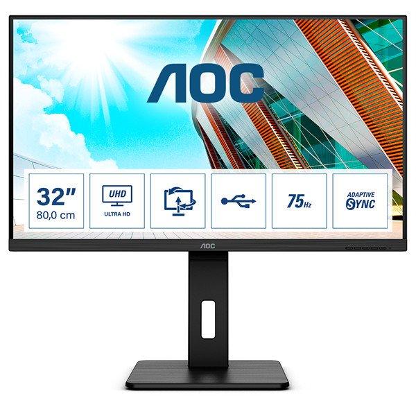 AOC VA monitor 31.5" U32P2, 3840x2160, 16:9, 350cd/m2, 4ms,
2xHDMI/DisplayPort/4xUSB, Pivot, hangszóró