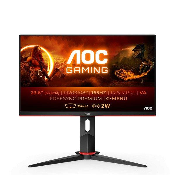 AOC Ívelt Gaming 165Hz VA monitor 23.6" C24G2AE/BK, 1920x1080, 16:9,
250cd/m2, 1ms, 2xHDMI/DisplayPort/VGA, hangszóró