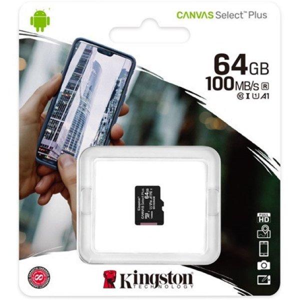 Kingston 64GB Canvas Select Plus Class 10 UHS-1 microSDXC memóriakártya Single
Pack