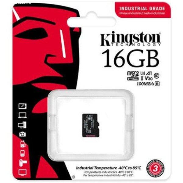 Kingston 16GB Industrial UHS-1 Class10 U3 V30 A1 vízálló microSDHC
memóriakártya Single Pack