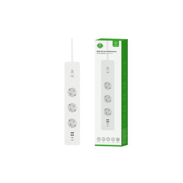 Woox Smart Home Elosztó - R6132 (3 db Schuko, IP20, 16A, 2xUSB2.0, 2xUSBC,
energiafogyasztás monitoring, 1,5m)