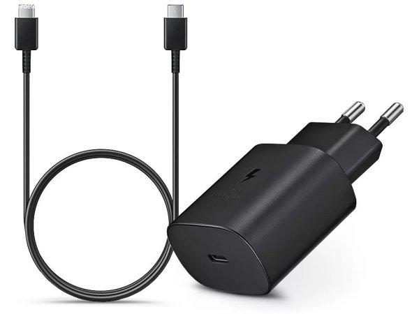 Samsung gyári hálózati töltő adapter Type-C bemenettel + 1 m-es Type-C -
Type-C kábel - 25W - EP-TA800EBE + EP-DA705BBE - fekete (ECO csomagolás)