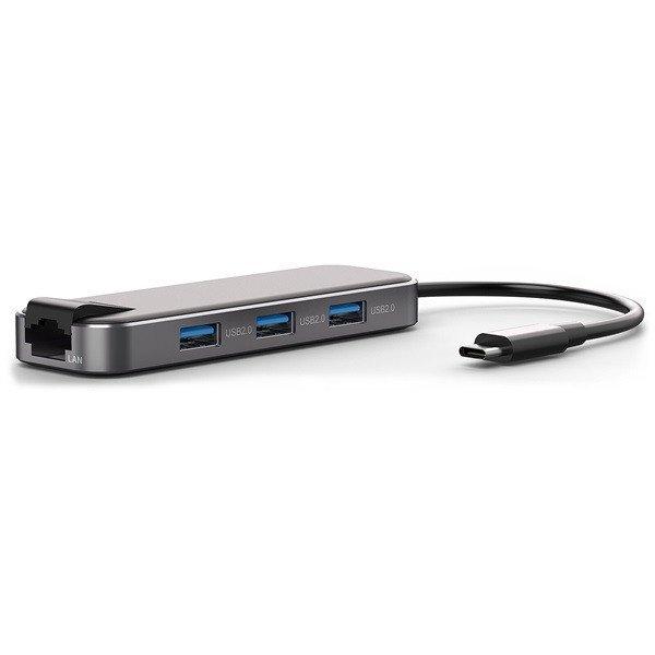 Bluestork USB Hub - HUB-OFFICE (USB-C to 3xUSB 2.0 port + 1xUSB-C + 1xHDMI +
1xRJ45, szürke)