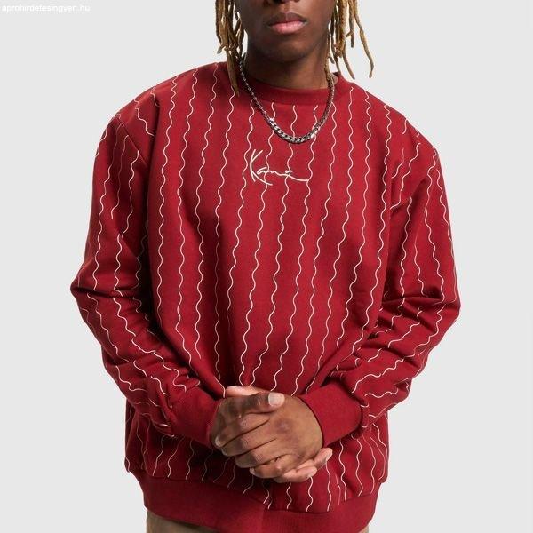 Karl Kani Sweatshirt Small Signature Ziczac Pinstripe Crew dark red/off white