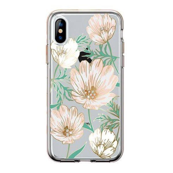 Comma tok Magnolia Crystal Flower Series for iPhone XS, fehér