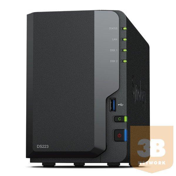 SYNOLOGY NAS 2 fiókos DS223 Realtek RTD1619B 4x1,7GHz, 2GB DDR4, 1x1GbE,
3xUSB3.2Gen1