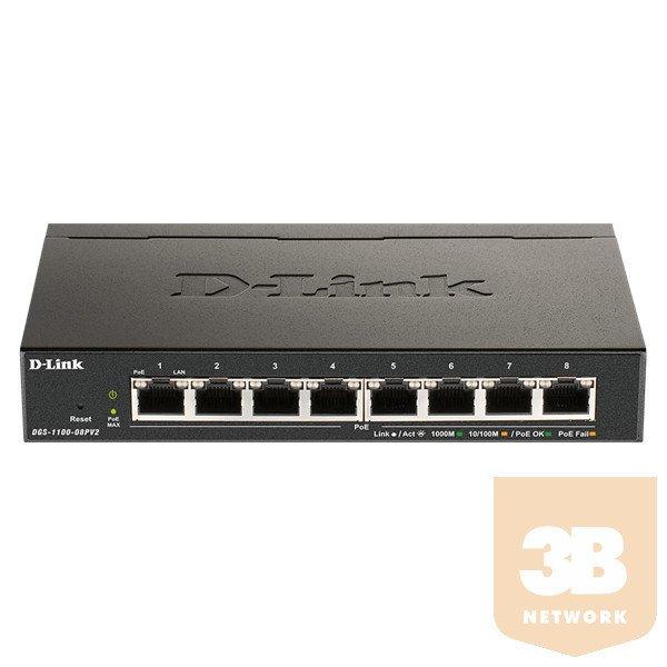 D-LINK Switch 8x1000Mbps Fémházas Asztali Menedzselhető, DGS-1100-08V2/E