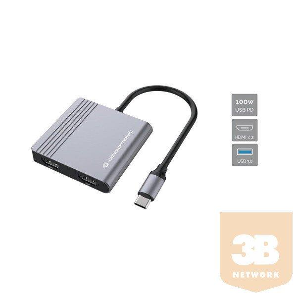 Conceptronic Notebook Dokkoló - DONN11G (Bemenet: USB-C, Kimenet: 2xHDMI+USB-C
PD:100W+USB-A, ezüst)