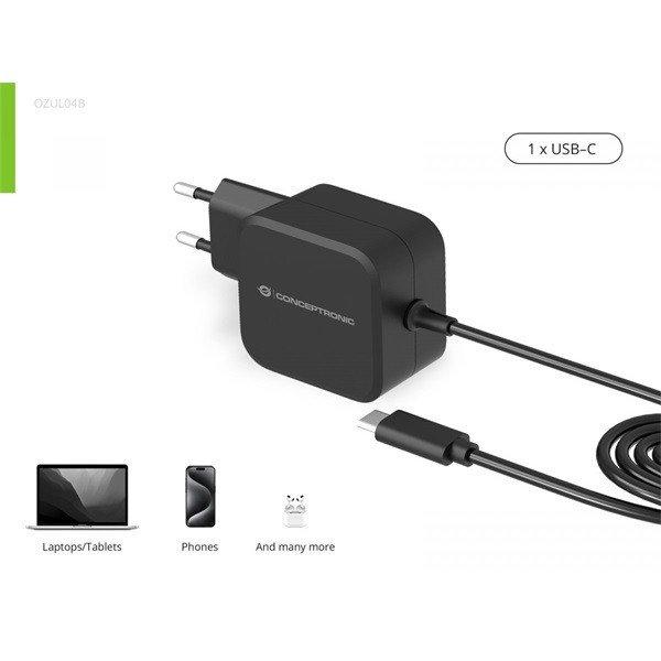 Conceptronic Univerzális Töltő adapter - OZUL04BE (USB-C, 67W, 3,3-21V,
fekete, 1,8m)