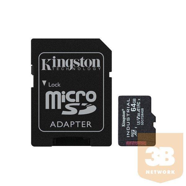 KINGSTON Memóriakártya MicroSDHC 64GB Industrial C10 A1 pSLC + Adapter