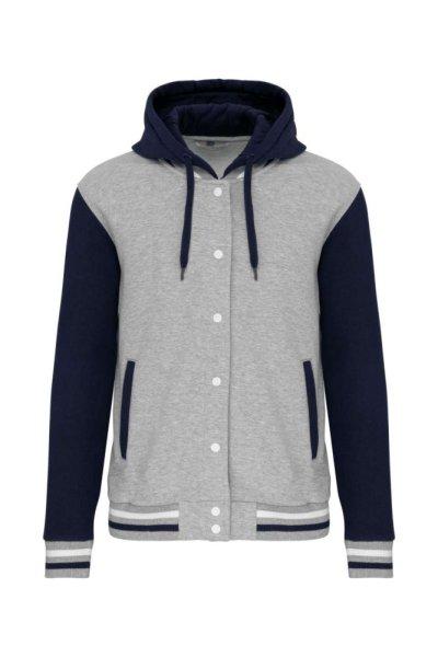 Uniszex kapucnis patentos vastag pulóver, Kariban KA4003, Oxford
Grey/Navy/White-XL