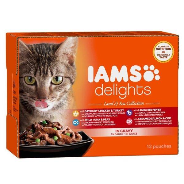 Iams Cat Delights LAND & SEA IN GRAVY multipack, többféle íz, ízletes
szószban 12x85g