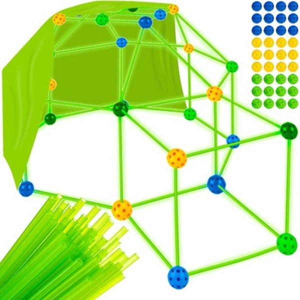 Összeilleszthető kreatív 2 az 1-ben sátor és pálcikás fluoreszkáló
építőjáték 100 db (BB-22613)