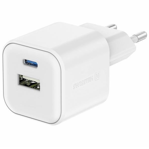 SWISSTEN GaN hálózati adapter 1 x USB-C 35 W PD és 1 x USB-A 27 W QC