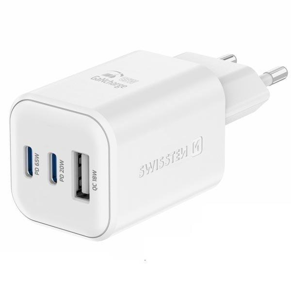 SWISSTEN GaN hálózati adapter 2 x USB-C 65 W PD and 1 x USB-A 18 W QC