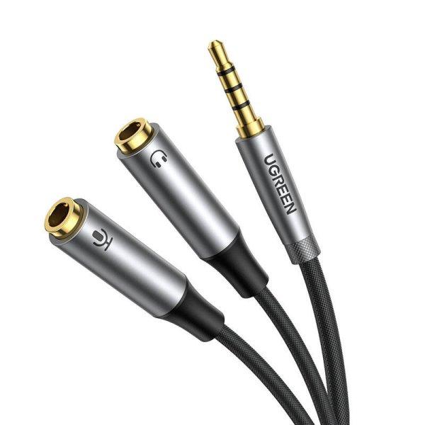 UGREEN AV192 AUX audio elosztó kábel, mini jack 3,5 mm fejhallgató mikrofon,
20 cm (szürke)