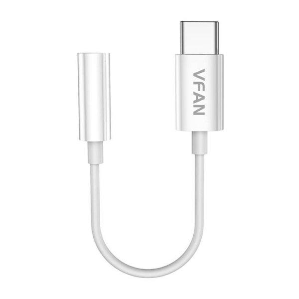 VFAN L08 USB-C és mini jack 3.5mm AUX kábel, 10cm (fehér)