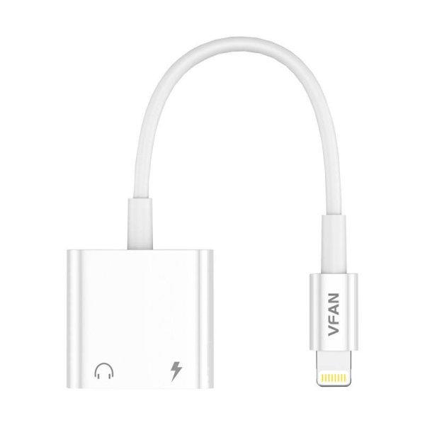 Kábel VFAN L10 Lightning a Lightning mini jack 3.5mm AUX, 10cm (bia³y)