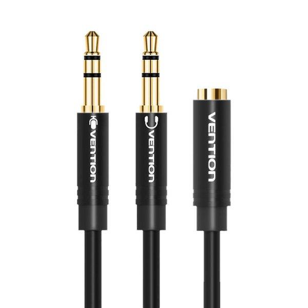 Audio kábel 2x 3,5mm férfi 3,5mm női Vention BBUBY 0,3m Fekete