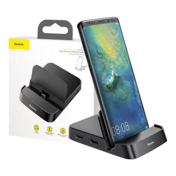 Baseus Mate Dokkoló állomás, Huawei és Samsung okostelefonokhoz, HUB USB-C,
15 W (fekete)