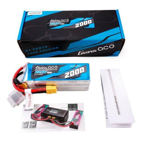 Gens ász 2000mAh 22.8V 60C 6S1P nagyfeszültségű Lipo akkumulátor csomag
XT60 dugóval