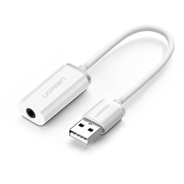 UGREEN US206 Audio adapter, USB 3,5 mm-es mini jack 3,5 mm-es AUX csatlakozó,
15 cm (fehér)